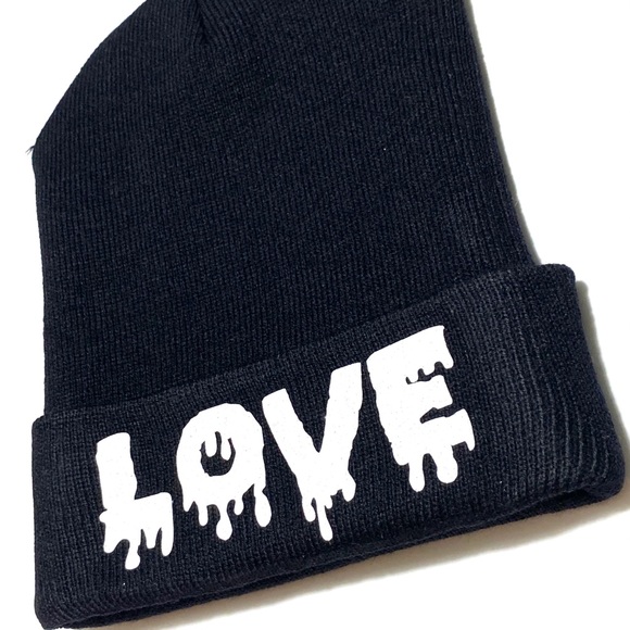 Winter Beanie Skully Hat with Drip Love Quote - Picture 4 of 6